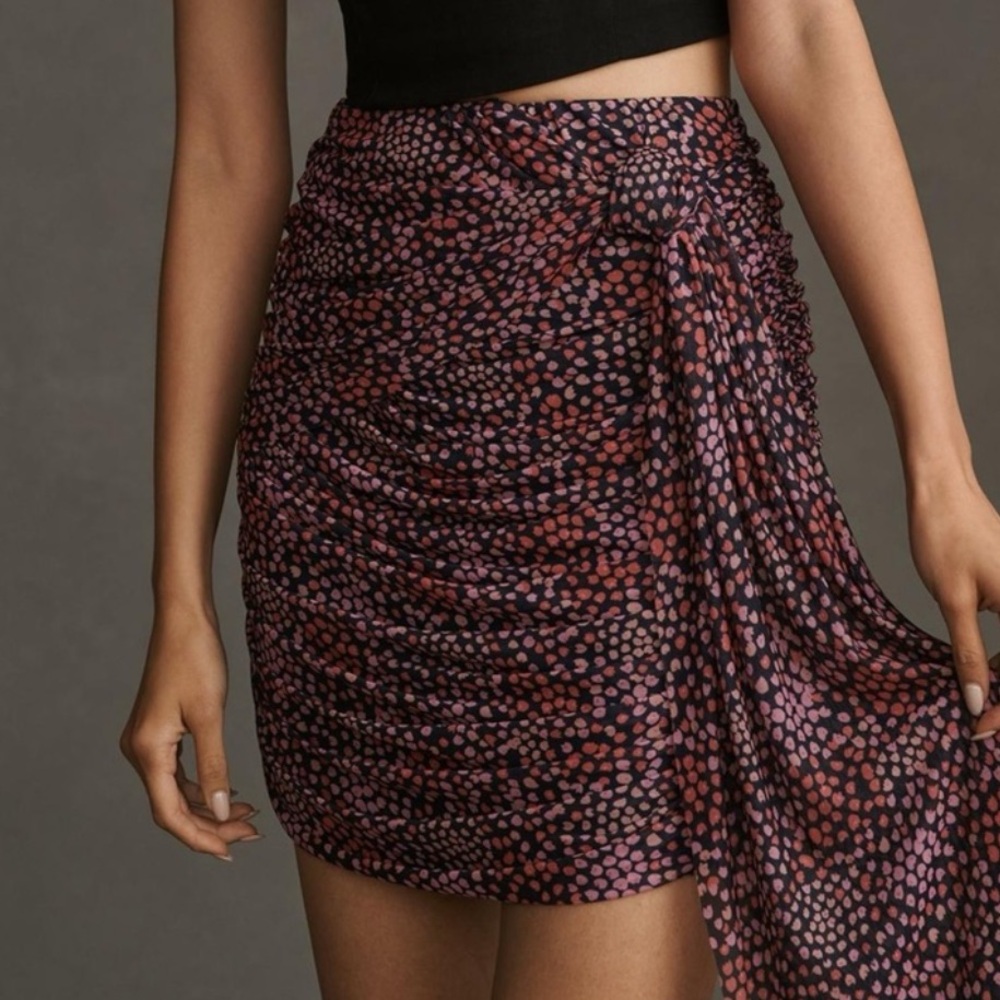 Anthropologie Red and Purple Ruched Bubble Mini Skirt